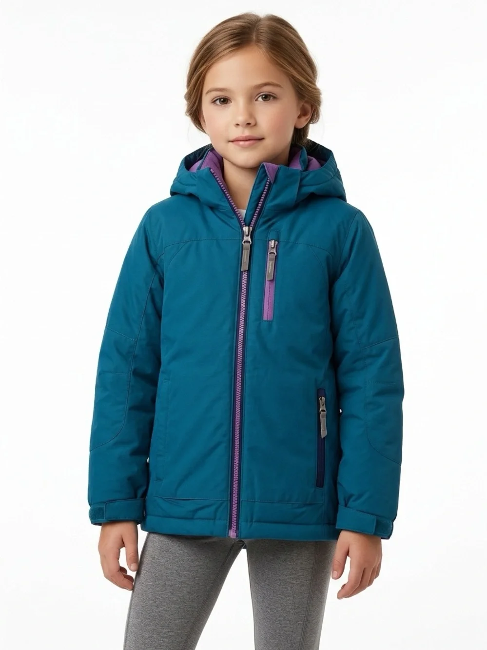 Lands End Grow-A-Longs Squall Waterproof Insulated Jacket Teal Purple Size S 7-8